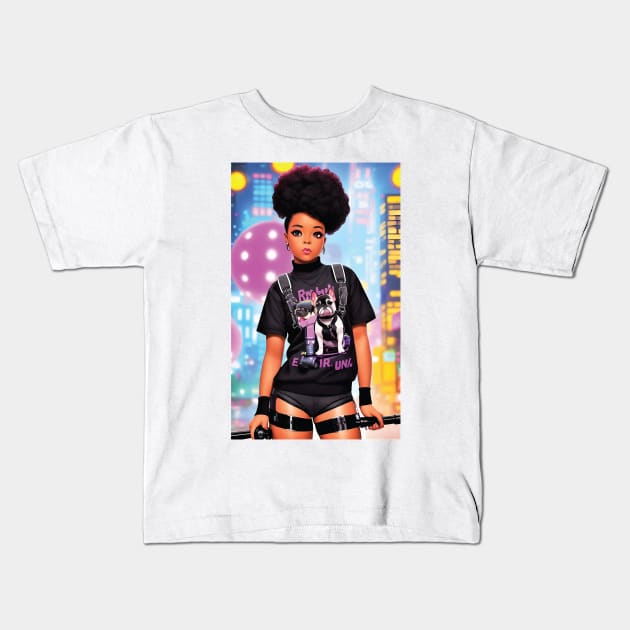 Cyber Punk Black Girl Kids T-Shirt by joejdiaz